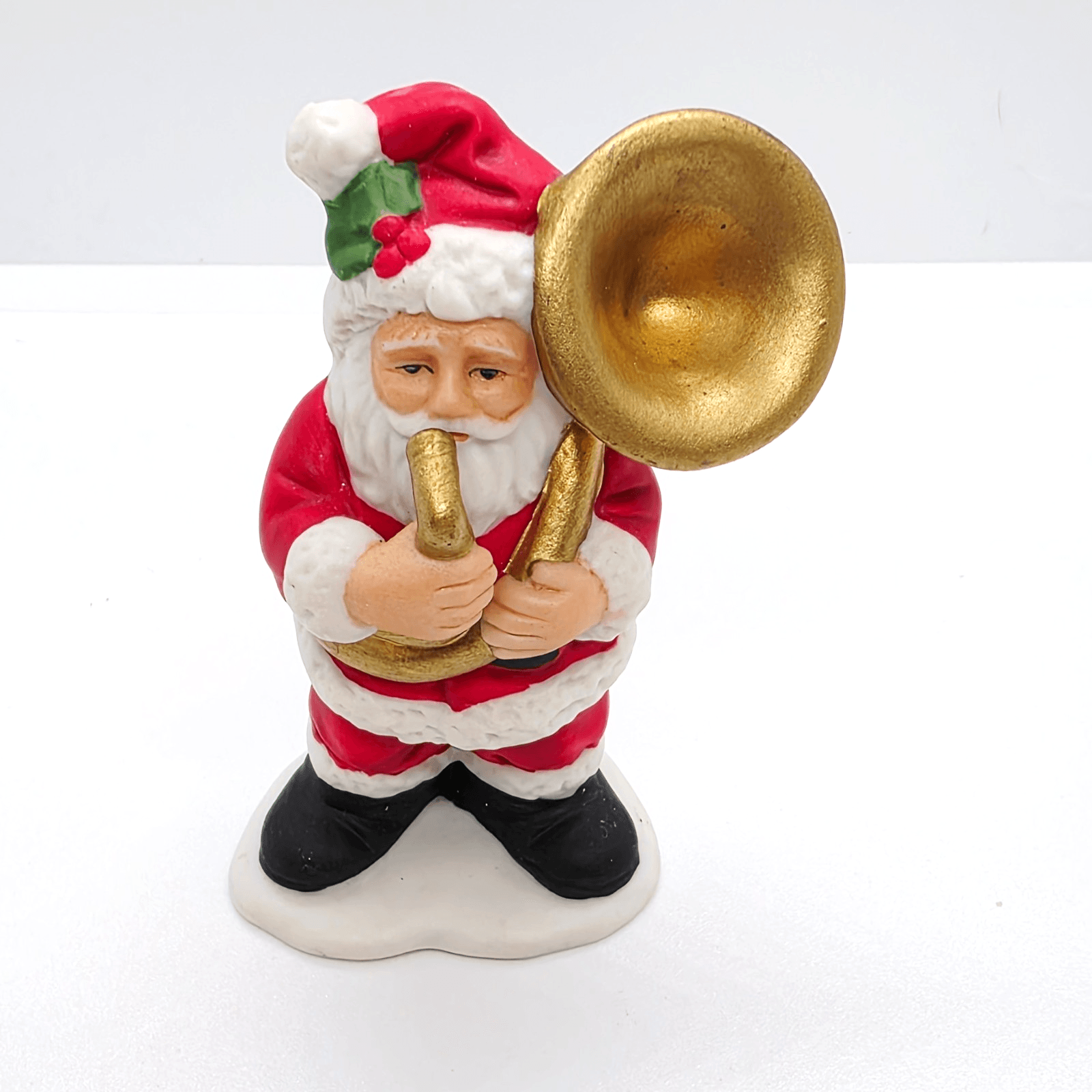 Vintage 1990 LEFTON Colonial Village Santa w/ Tuba Christmas Figurine #07921