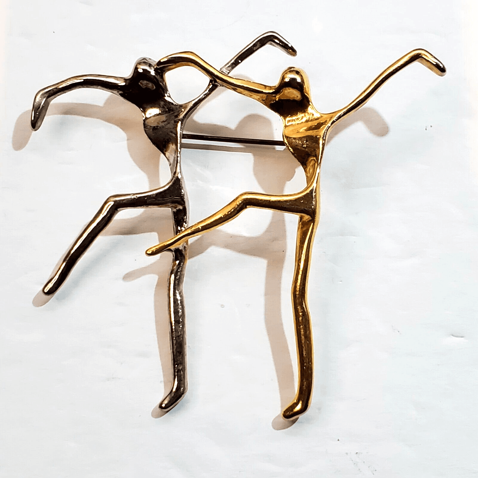 Gold and Silver Tone Metal Abstract Contemporary Dancers Figural Brooch Pin