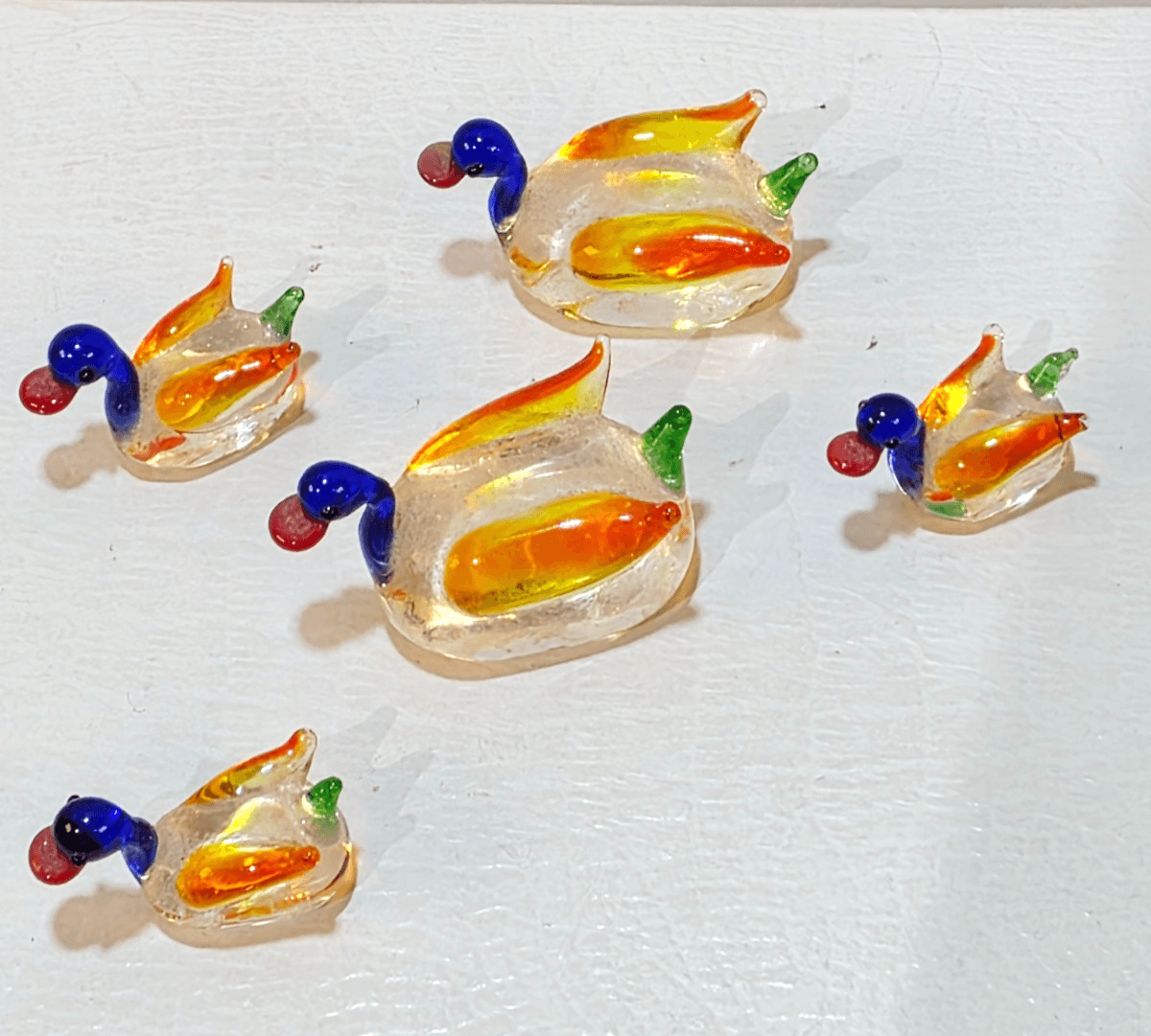 Lot of 5 Mini Collectible Hand Blown Art Glass Duck Figurines Colorful Tiny 1"