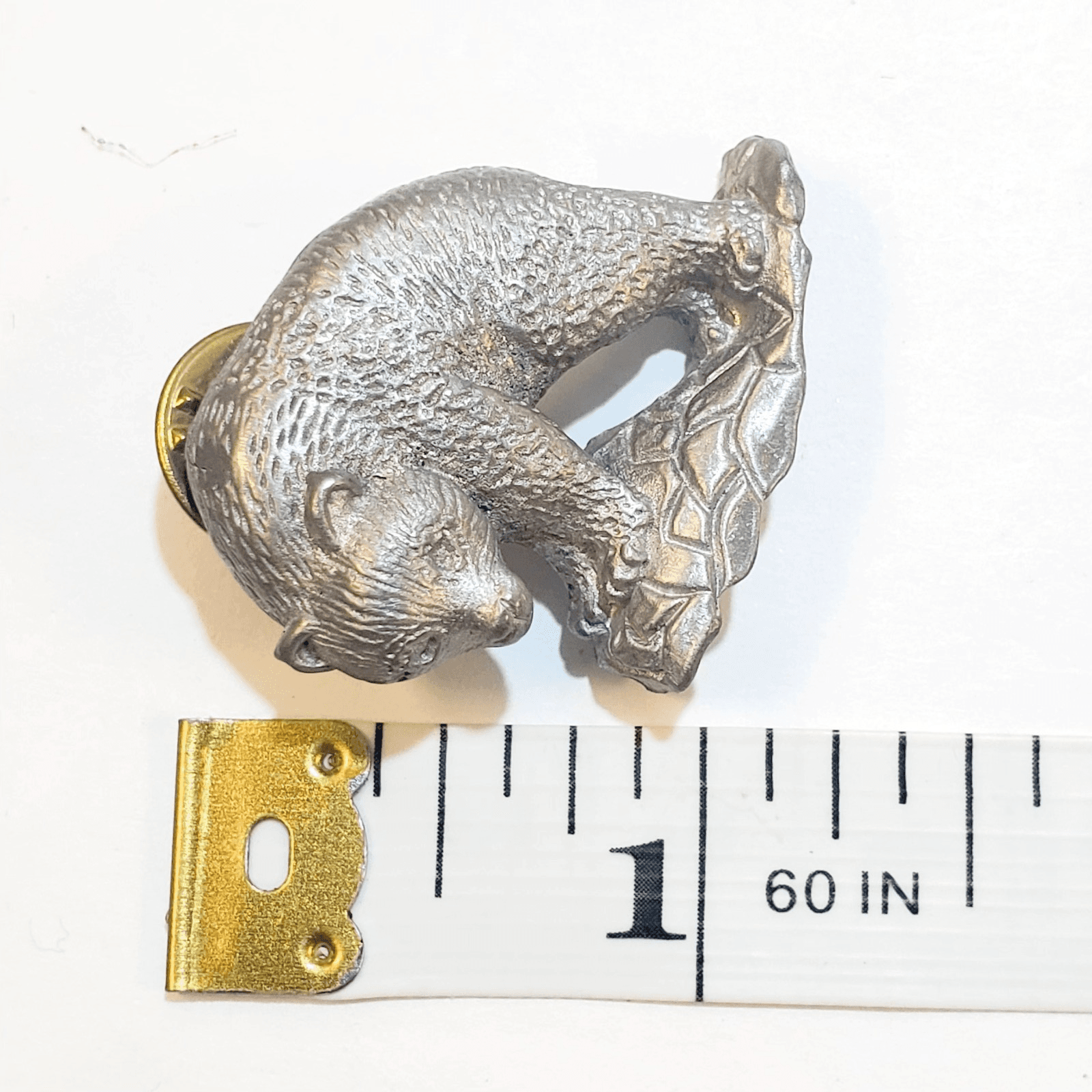 Vintage Pewter Tone Textured Metal Bear Animal Tack Lapel Cap Pin Nature - Thumbnail 3