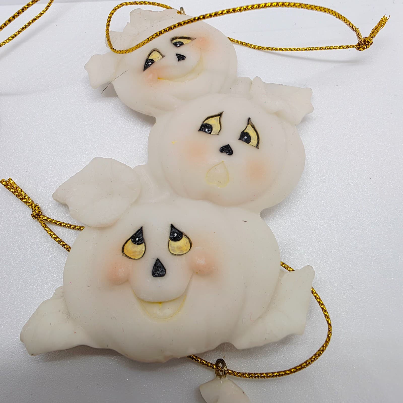 4 Vintage Ceramic Resin Halloween Ornaments Witch Bat Cats Pumpkin Off White - Thumbnail 4