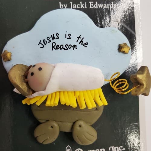 Vtg Romans Clay Creations Jesus Is The Reason Holiday Christmas 3D Pin Brooch - Thumbnail 2