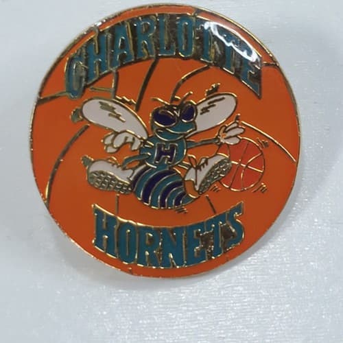 Vtg 1992 NBA Charlotte Hornets Round Logo Enamel Lapel Cap Pin Basketball OOP