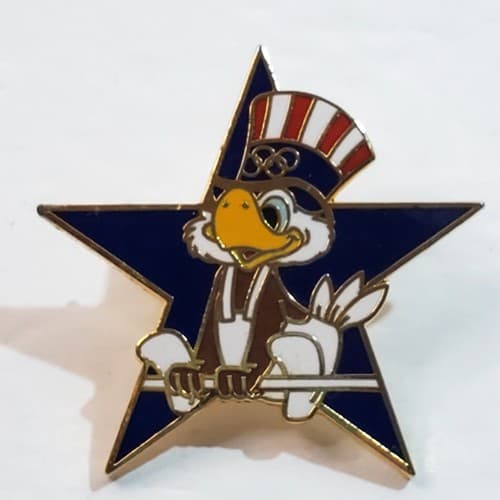 Vtg 1984 Sam the Eagle Uneven Bars Los Angeles Olympic Star Tack Lapel Cap Pin