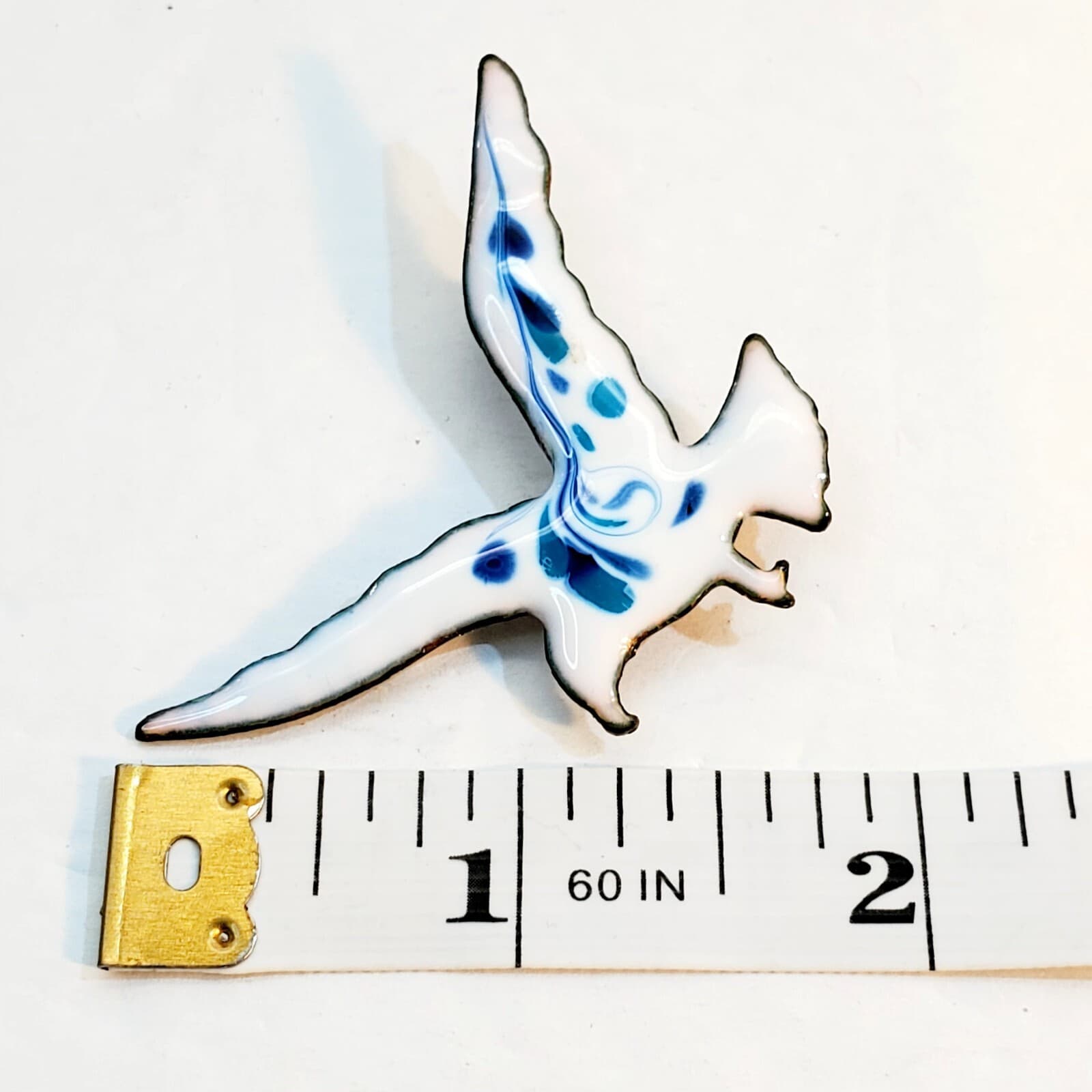 Vintage Enamel Over Copper Flying Seagull Brooch Pin Bird Nautical Beach Ocean - Thumbnail 4