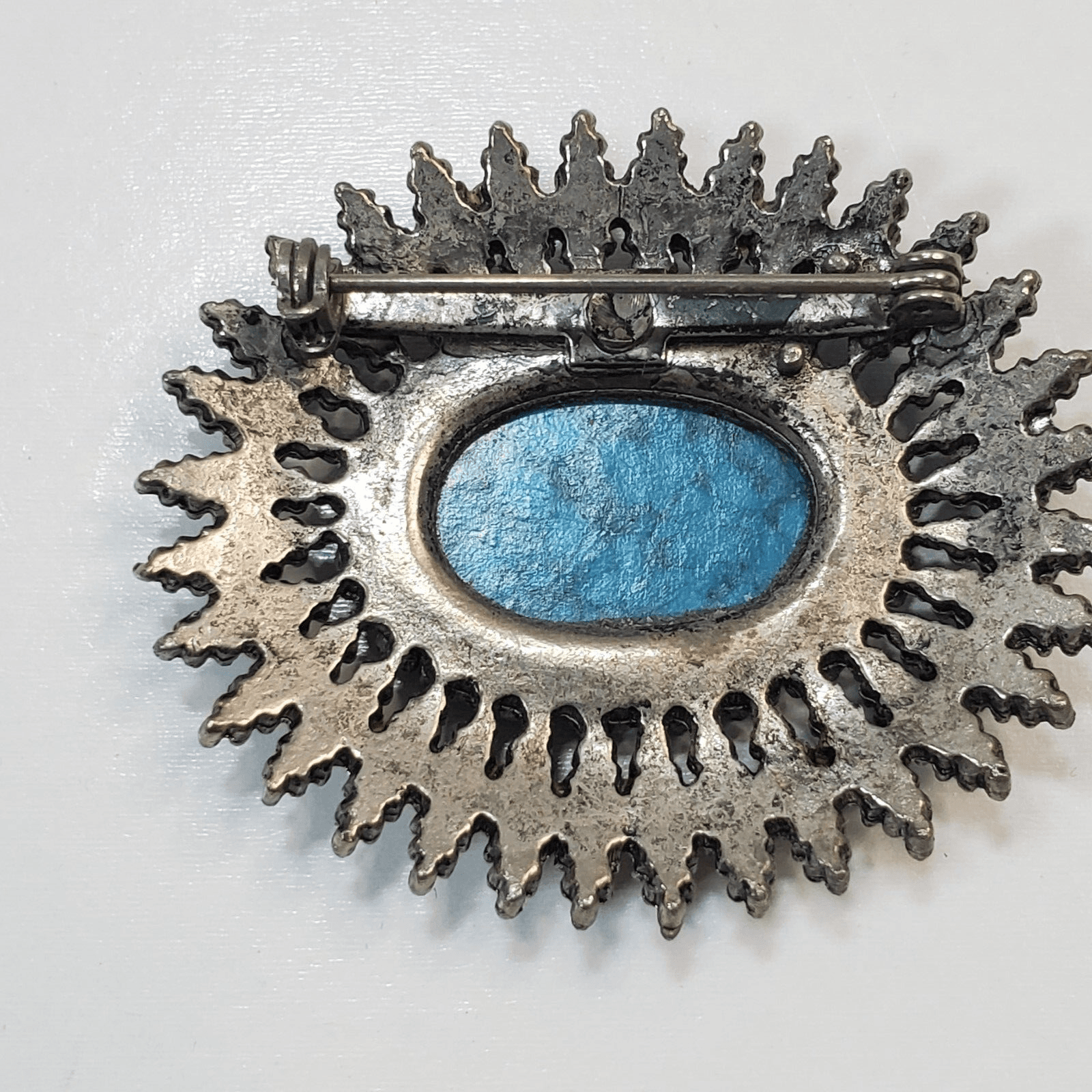 Vintage Petit Point Faux Turquoise Cabochon Southwestern Starburst Brooch Pin - Thumbnail 2