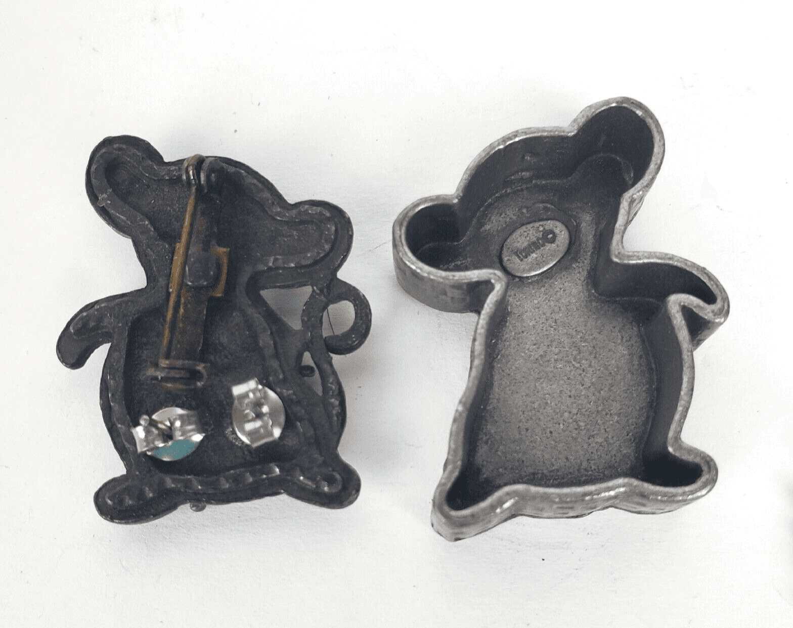 Vintage Torino Pewter Mouse Mice Necklace Charm Brooch Earrings & Trinket Box - Thumbnail 2