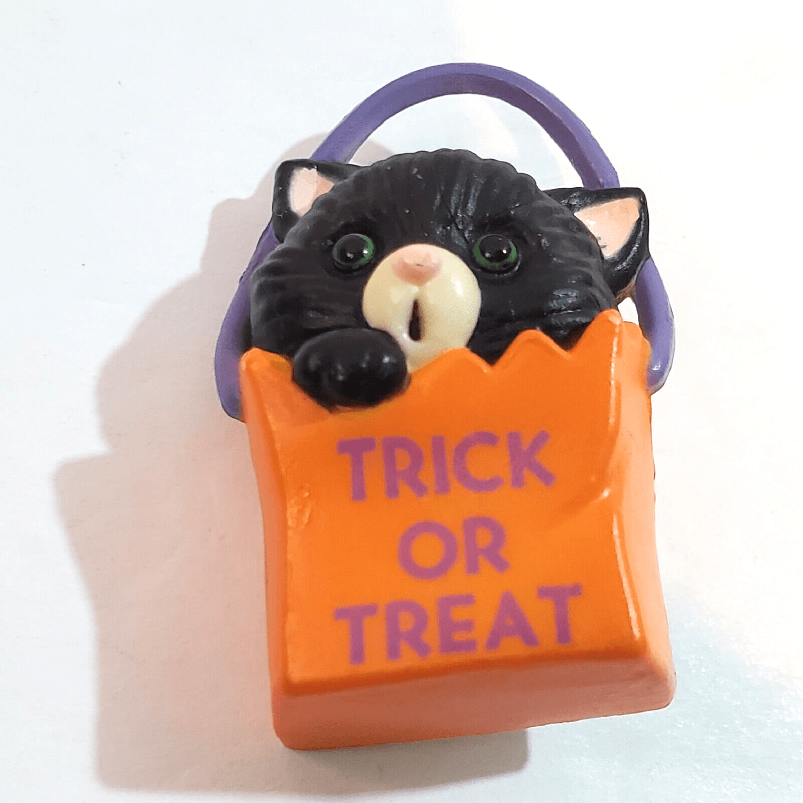 Gibson Greetings Halloween Black Scared Cat in Orange Trick or Treat Bag Pin