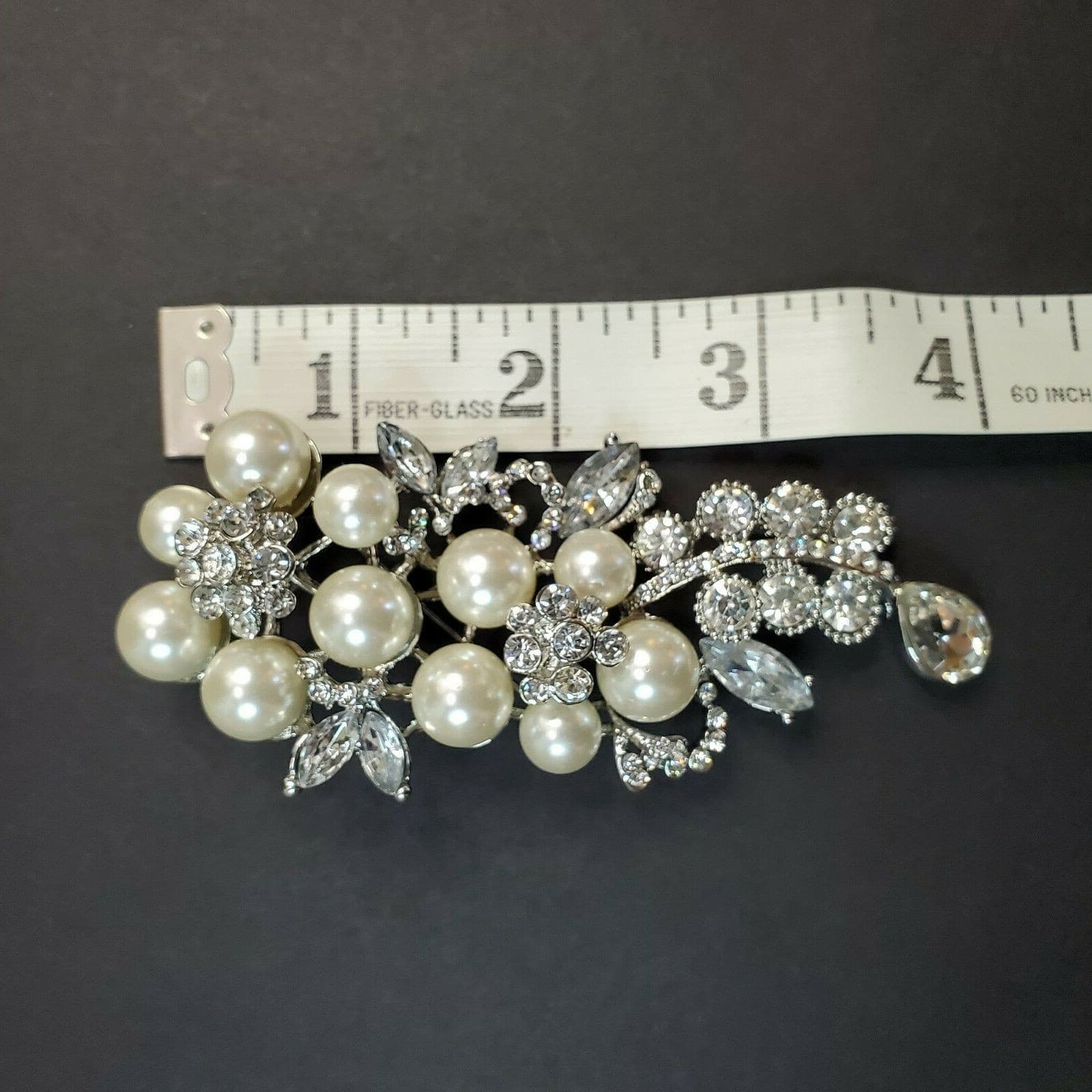 Vtg Silver Tone Cluster Faux Pearls Rhinestones Floral Spray Brooch or Pendant - Thumbnail 6