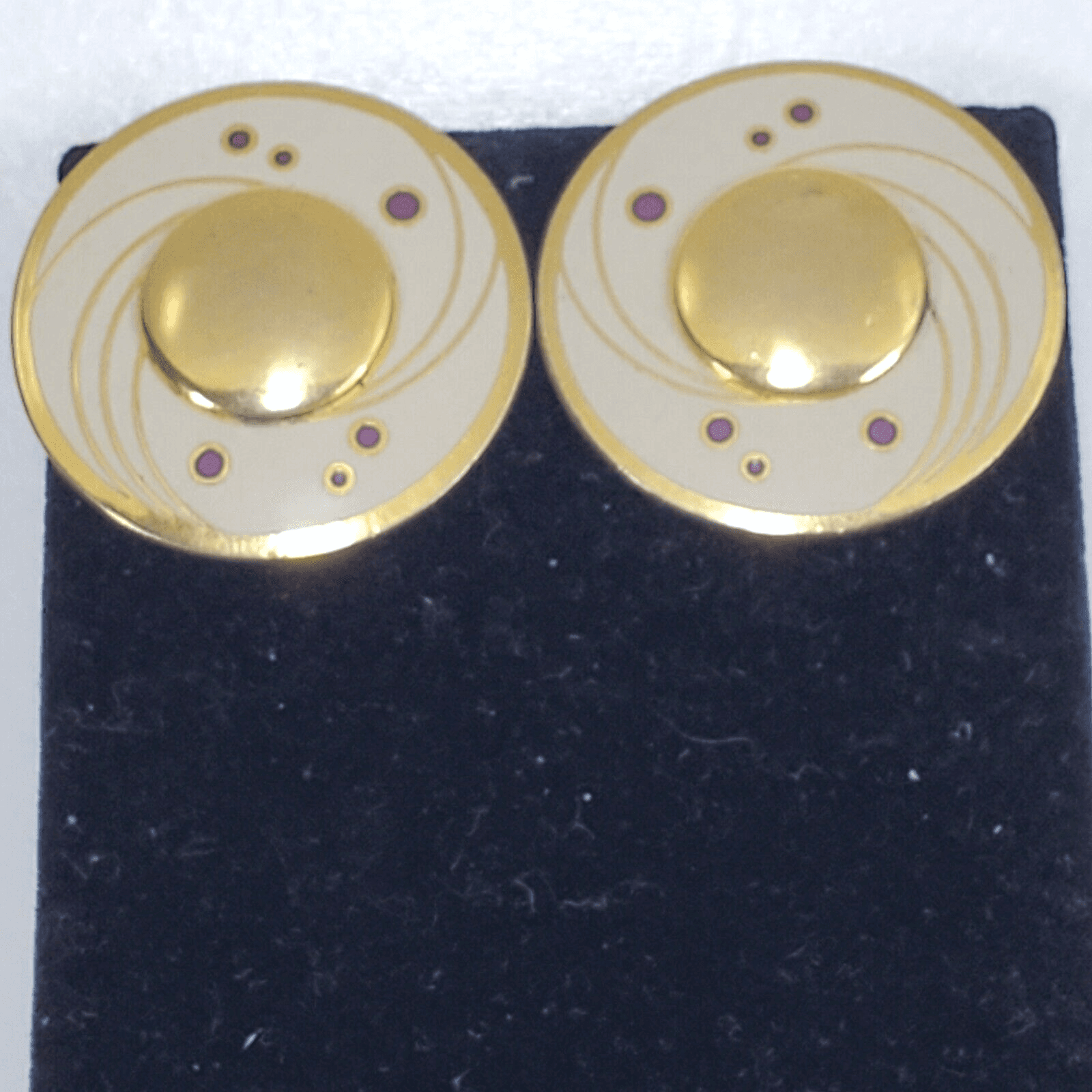 Vintage Art Deco Isle of Skye Signed Gold Tone White Enamel Celestial Earrings - Thumbnail 5