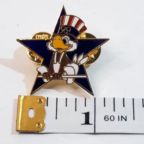 Vtg 1984 Sam the Eagle Uneven Bars Los Angeles Olympic Star Tack Lapel Cap Pin - Thumbnail 5