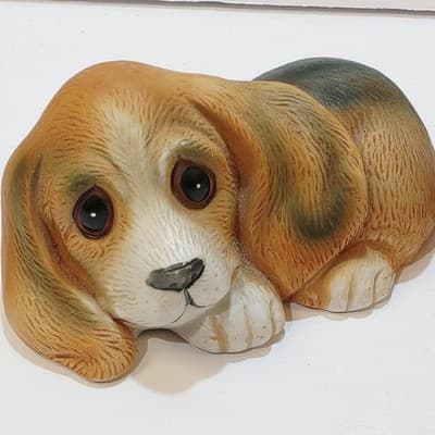 Vtg Pair Of HOMCO Big Eyed Long Eared Brown Puppy Beagle Ceramic Figurines #1407 - Thumbnail 2
