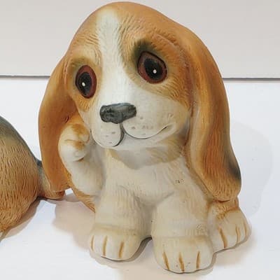 Vtg Pair Of HOMCO Big Eyed Long Eared Brown Puppy Beagle Ceramic Figurines #1407 - Thumbnail 3