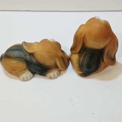 Vtg Pair Of HOMCO Big Eyed Long Eared Brown Puppy Beagle Ceramic Figurines #1407 - Thumbnail 4