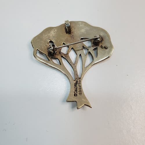 Alpaca Silver Inlay Abalone Mother of Pearl Tree of Life Pendant Brooch Pin - Thumbnail 2