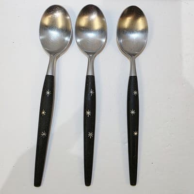 Vtg Golden Star Japan Stainless Steel Set of 3 Tablespoons Atomic Starburst MCM