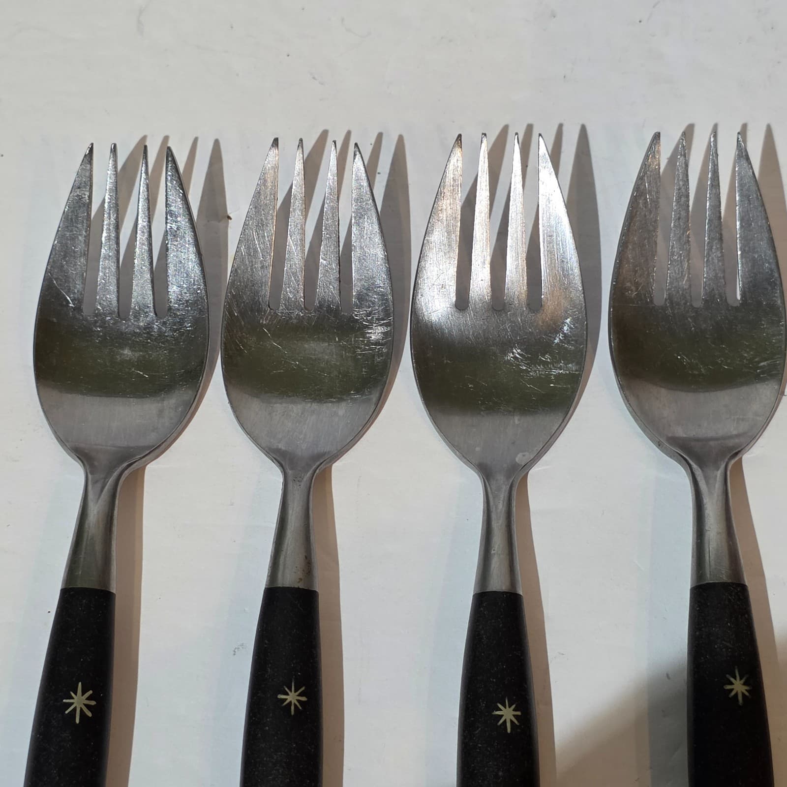 Vintage Golden Star Japan Stainless Steel Set of 4 Forks Atomic Starburst MCM - Thumbnail 4