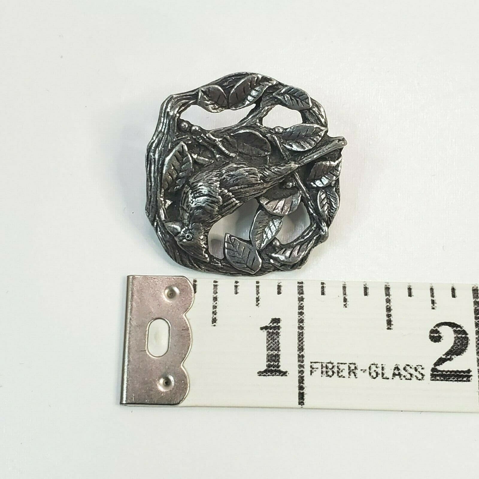 Vtg Birds & Blooms 1999 Old World Cardinal Bird on Branch Pin Brooch Silver Tone - Thumbnail 3