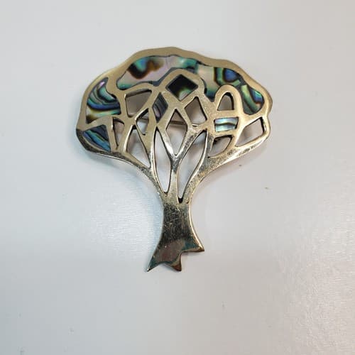Alpaca Silver Inlay Abalone Mother of Pearl Tree of Life Pendant Brooch Pin