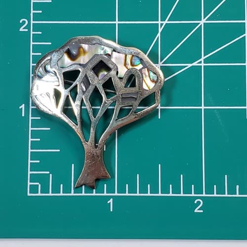 Alpaca Silver Inlay Abalone Mother of Pearl Tree of Life Pendant Brooch Pin - Thumbnail 4