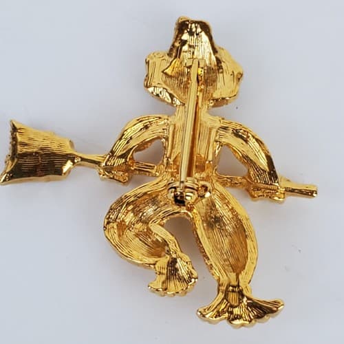 Gold Tone Metal Black Orange Enamel Scarecrow Fall Brooch Pin - Thumbnail 2