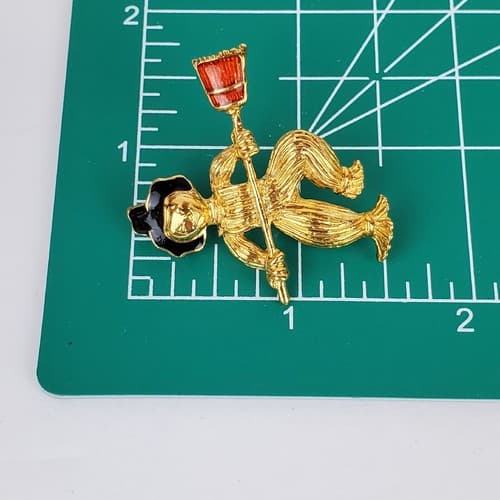 Gold Tone Metal Black Orange Enamel Scarecrow Fall Brooch Pin - Thumbnail 3