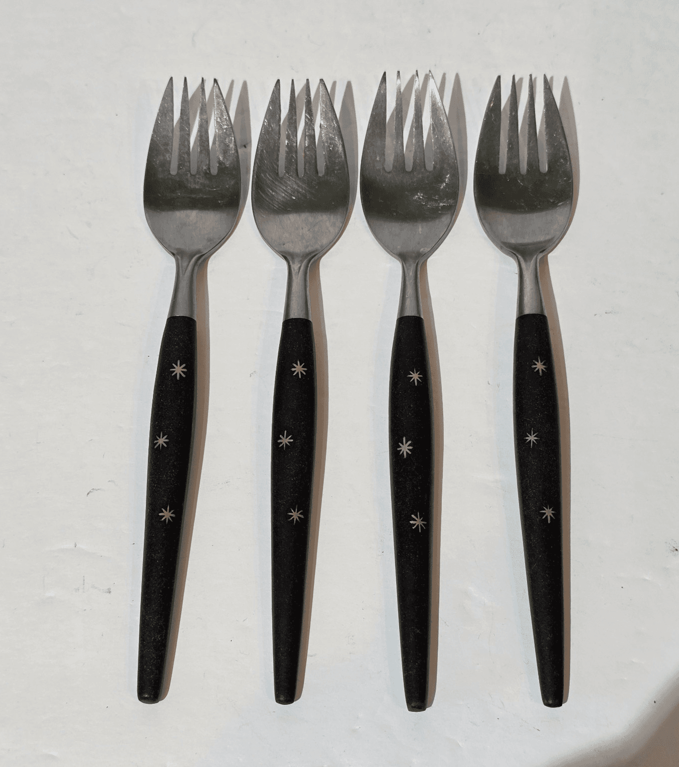 Vintage Golden Star Japan Stainless Steel Set of 4 Forks Atomic Starburst MCM