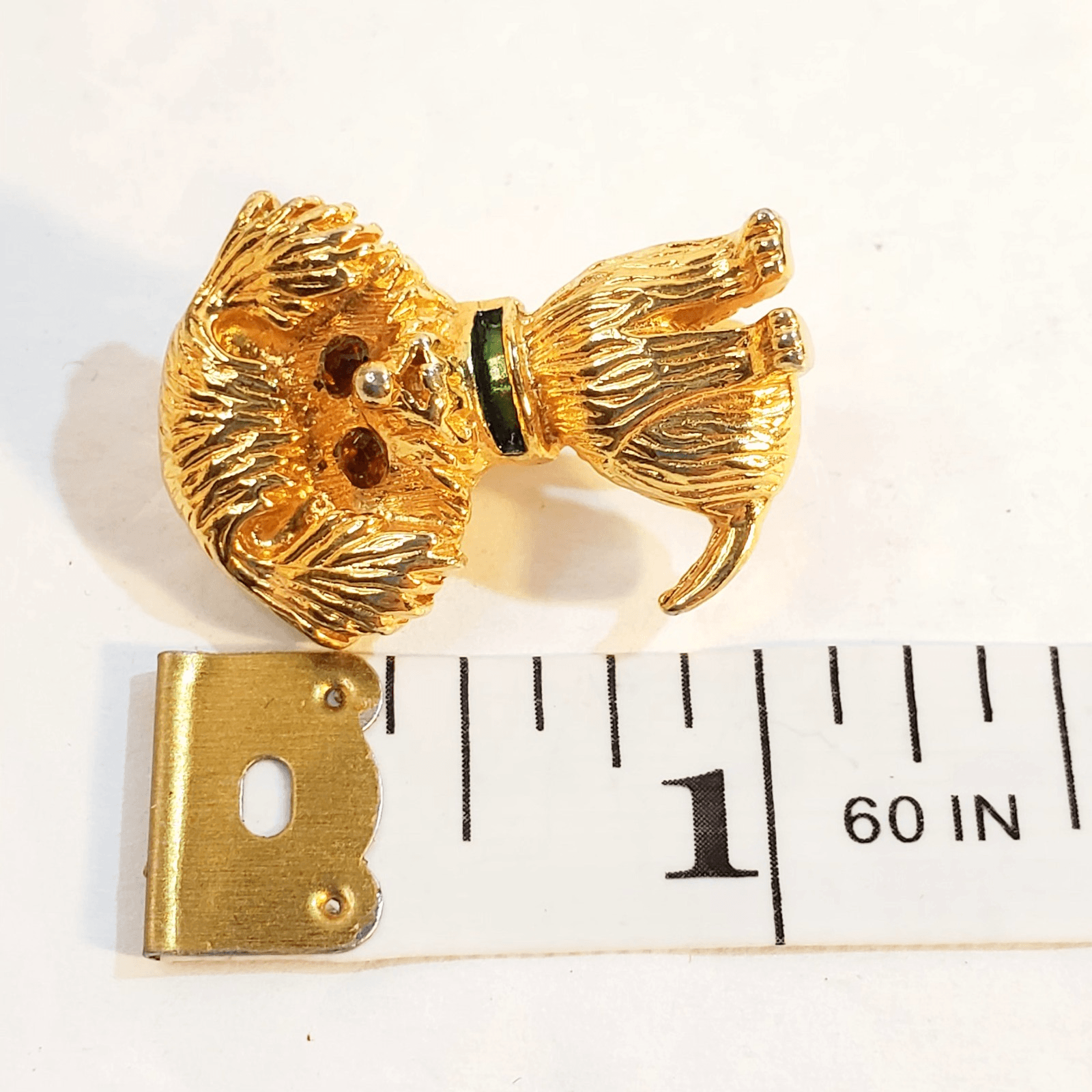 Vintage Gold Tone Metal Enamel Collar Rhinestone Eyes Dog Brooch Pin - Thumbnail 3