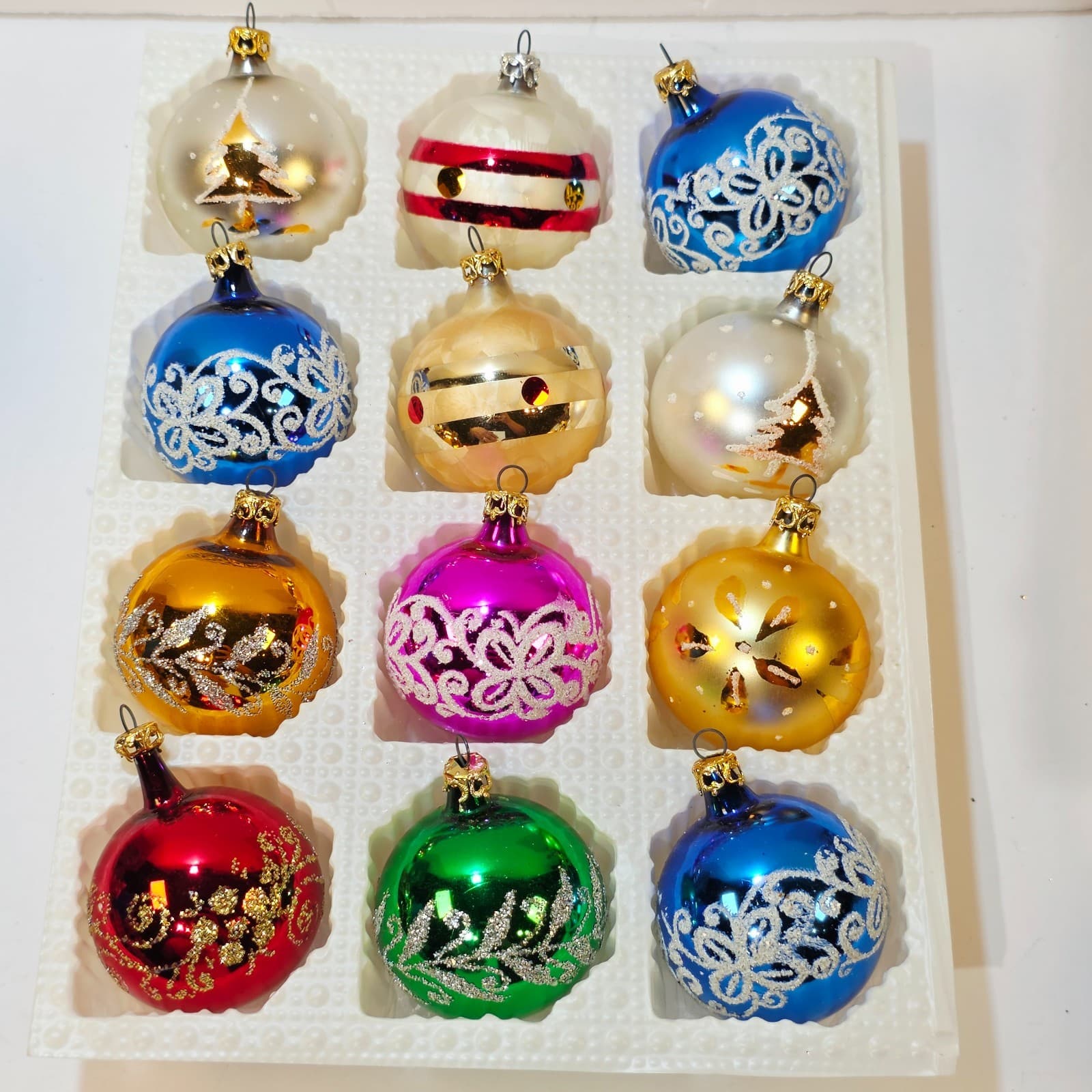 Kurt Adler 12 Multicolor Small Glass Christmas Ornaments Made In Columbia 1.25" - Thumbnail 2