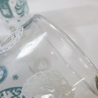 3 Vtg Hazel Atlas Tumblers Glass Rooster Spinning Wheel Clock Iron Teal 5.125" - Thumbnail 7
