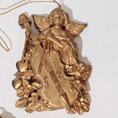 Lot of 3 Vtg Resin Plastic Angels Playing A Cello Gold Tone Christmas Ornaments - Thumbnail 2