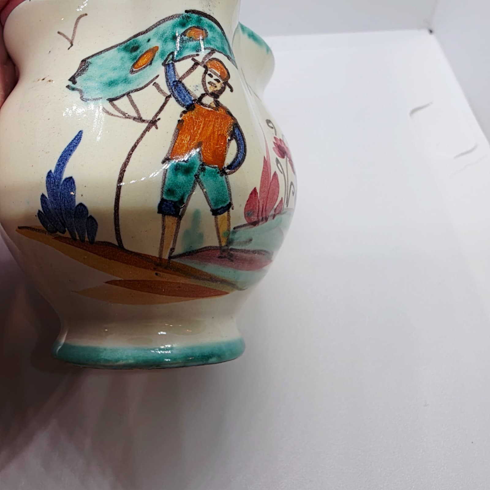 Vtg Ceramic Mini Creamer Pitcher Teal Trim Italian Pottery Vanro Italy H239 - Thumbnail 9