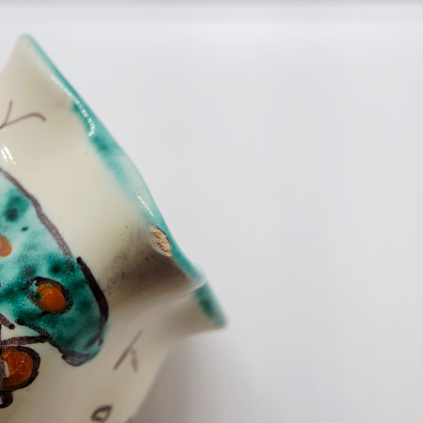 Vtg Ceramic Mini Creamer Pitcher Teal Trim Italian Pottery Vanro Italy H239 - Thumbnail 2