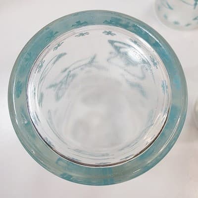 3 Vtg Hazel Atlas Tumblers Glass Rooster Spinning Wheel Clock Iron Teal 5.125" - Thumbnail 4