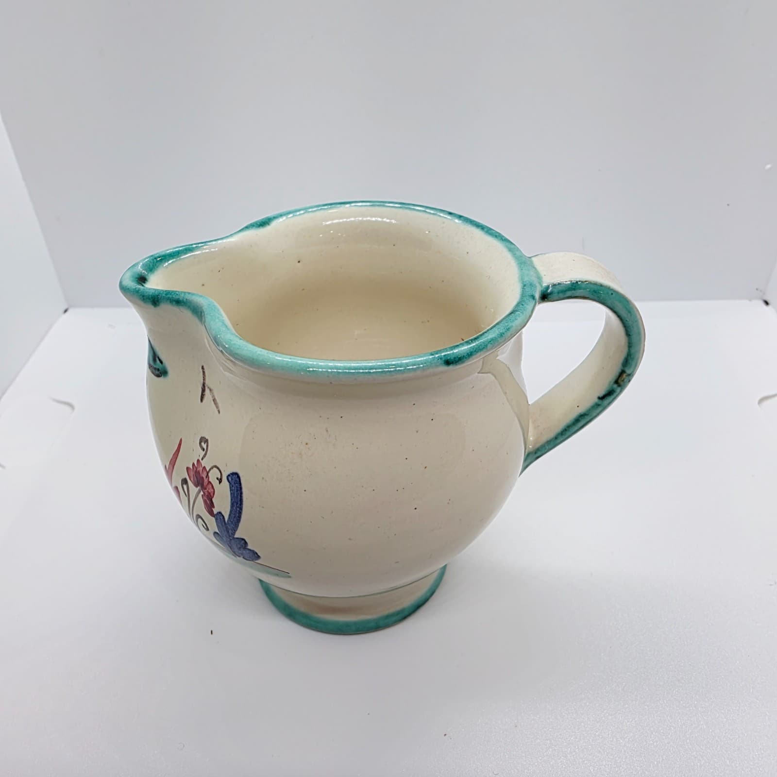 Vtg Ceramic Mini Creamer Pitcher Teal Trim Italian Pottery Vanro Italy H239 - Thumbnail 6