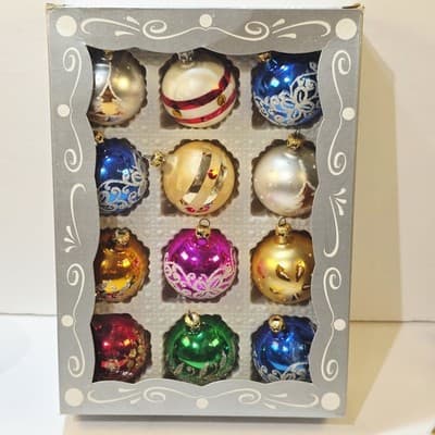 Kurt Adler 12 Multicolor Small Glass Christmas Ornaments Made In Columbia 1.25"