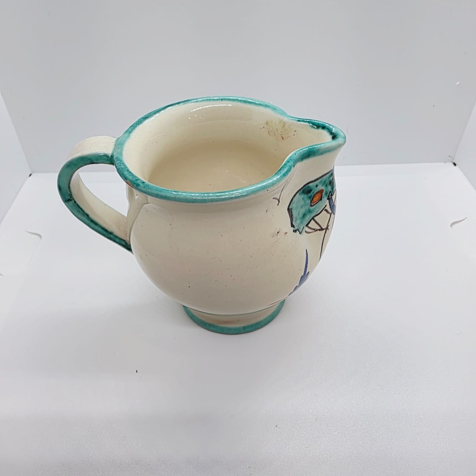 Vtg Ceramic Mini Creamer Pitcher Teal Trim Italian Pottery Vanro Italy H239 - Thumbnail 8