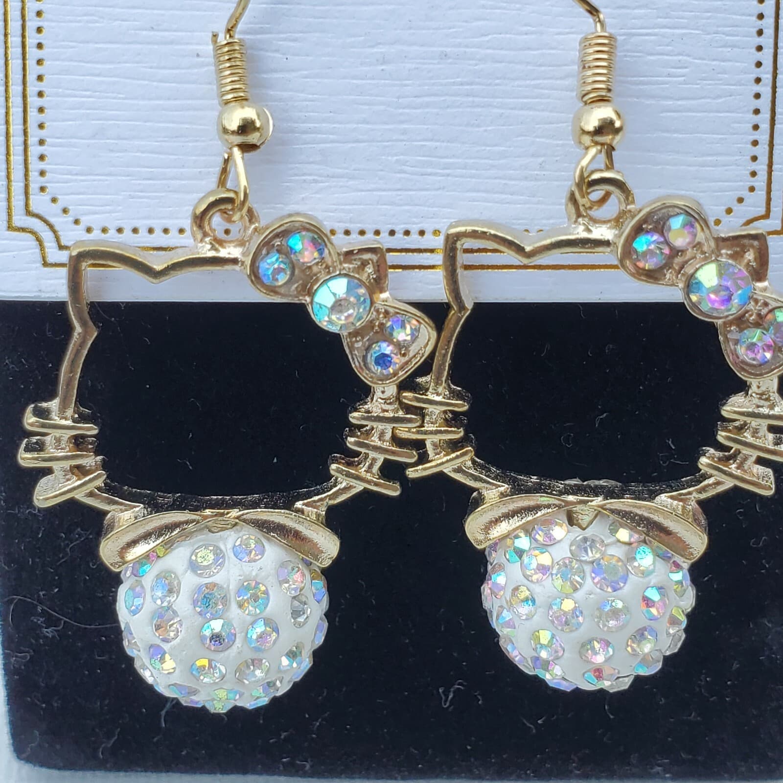 Chloe Accessory Hello Kitty Shaped Gold Tone & Rhinestone Pierced Earrings - Thumbnail 2
