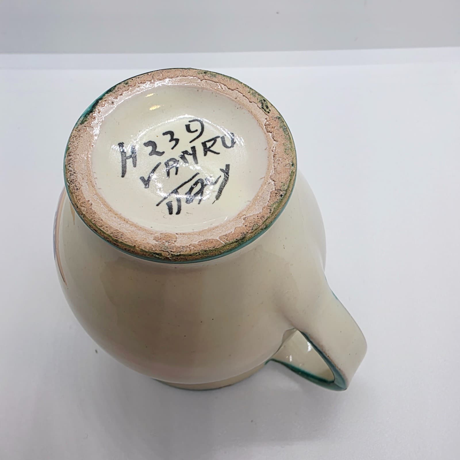 Vtg Ceramic Mini Creamer Pitcher Teal Trim Italian Pottery Vanro Italy H239 - Thumbnail 4