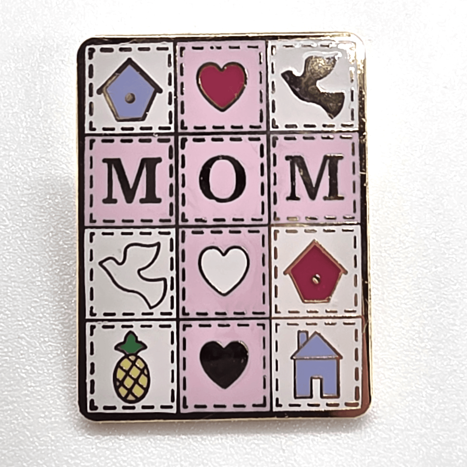 Vintage Mom Bingo Cross Quilted Patchwork Lapel Vest Hat Tack Pin Mothers Day