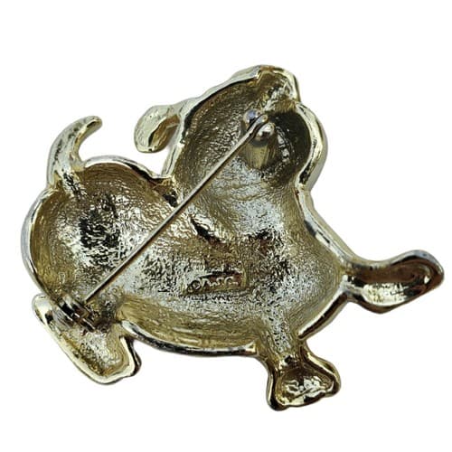 Matte and Shiny Gold Tone Smiling Spotted Happy Dog Puppy Doggie Pin Brooch - Thumbnail 2