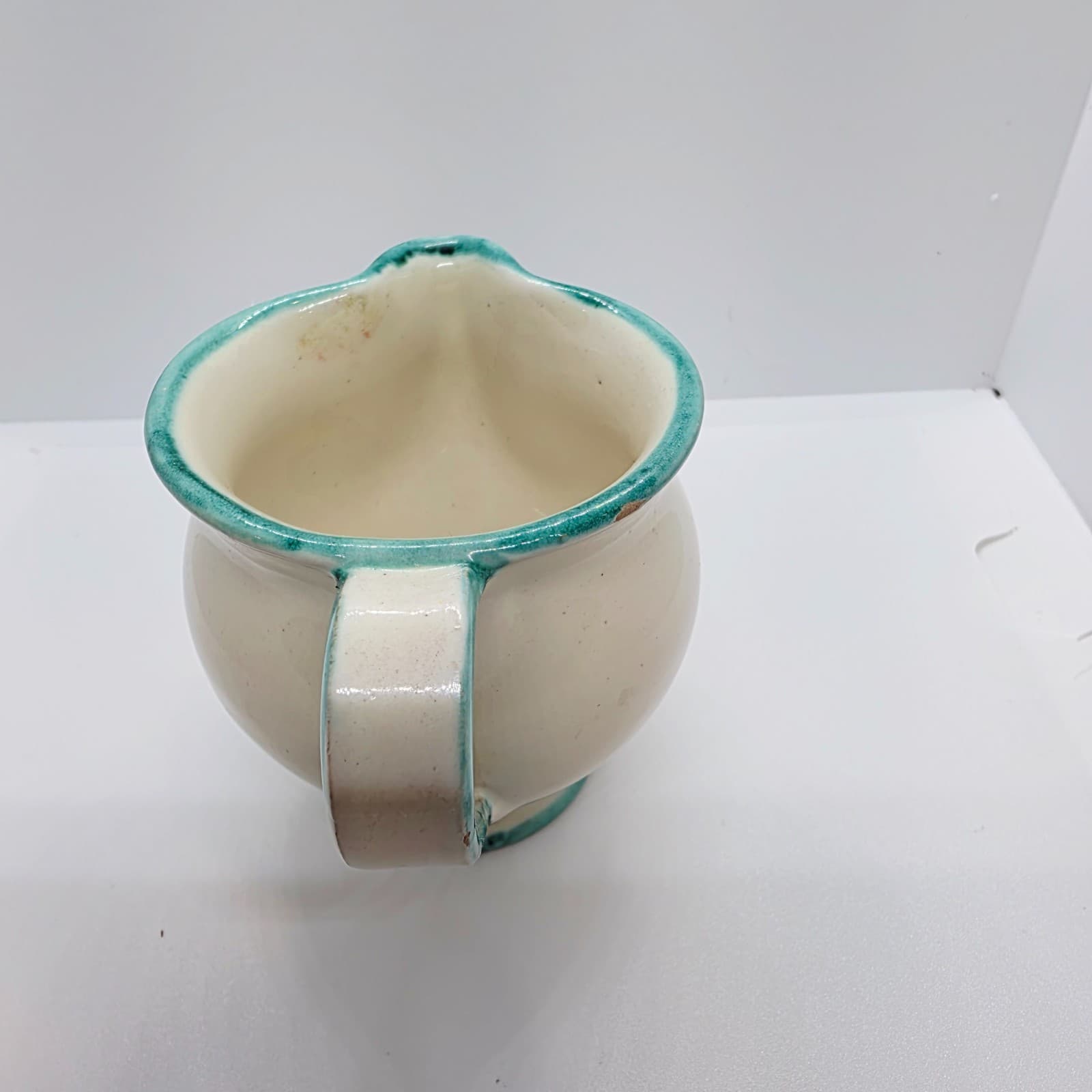 Vtg Ceramic Mini Creamer Pitcher Teal Trim Italian Pottery Vanro Italy H239 - Thumbnail 5
