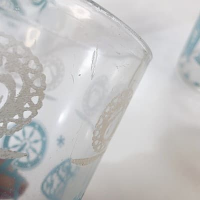 3 Vtg Hazel Atlas Tumblers Glass Rooster Spinning Wheel Clock Iron Teal 5.125" - Thumbnail 6