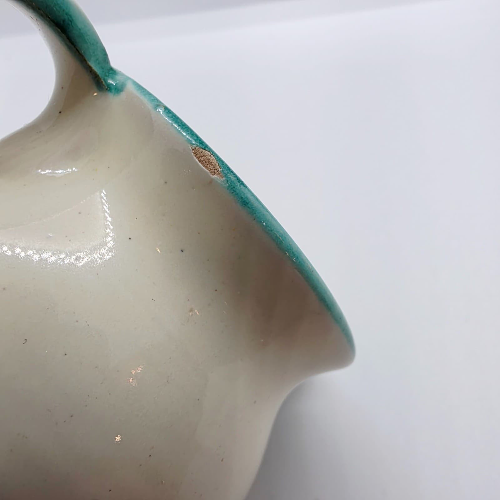 Vtg Ceramic Mini Creamer Pitcher Teal Trim Italian Pottery Vanro Italy H239 - Thumbnail 3