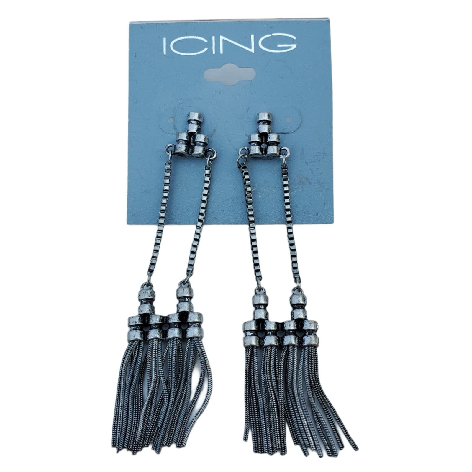 Icing Pewter Tone Dangle Chains Goth Punk Pierced Earrings - Thumbnail 4