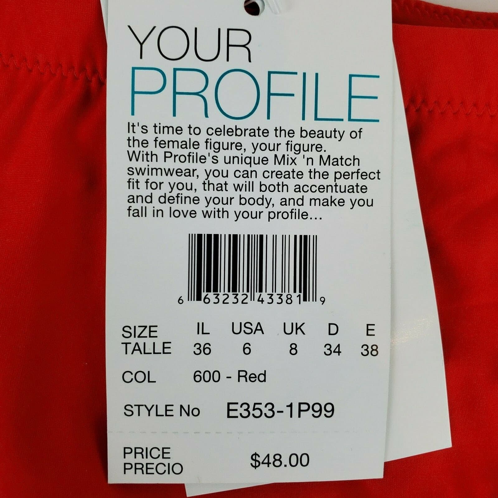 Profile Red High Cut Super High Waist Swim Bottom US Size 6 NWT - Thumbnail 3
