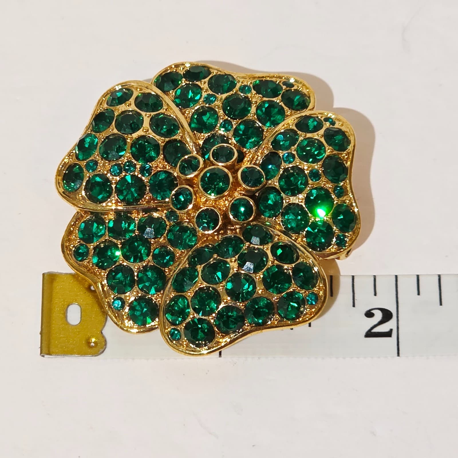 Vintage Monet Gold Tone Encrusted Green Rhinestones Flower Floral Brooch Pin - Thumbnail 5