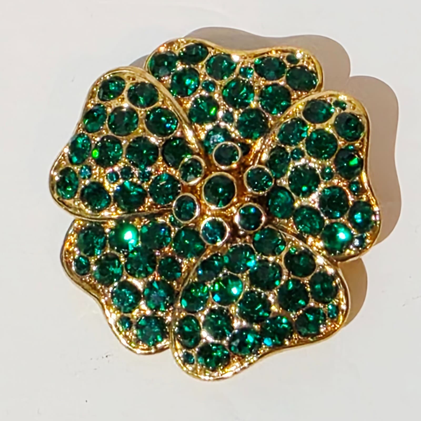Vintage Monet Gold Tone Encrusted Green Rhinestones Flower Floral Brooch Pin