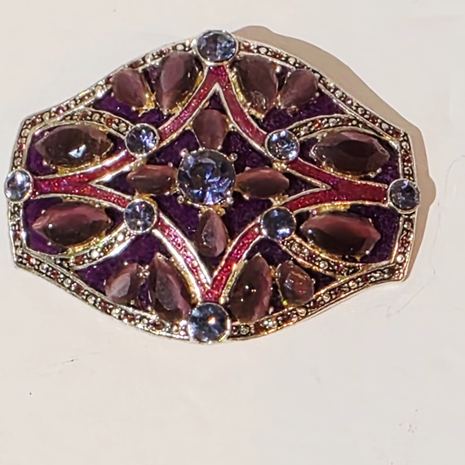 Vintage Monet Silver Tone Blue Purple Rhinestones Rectangular Brooch Pin