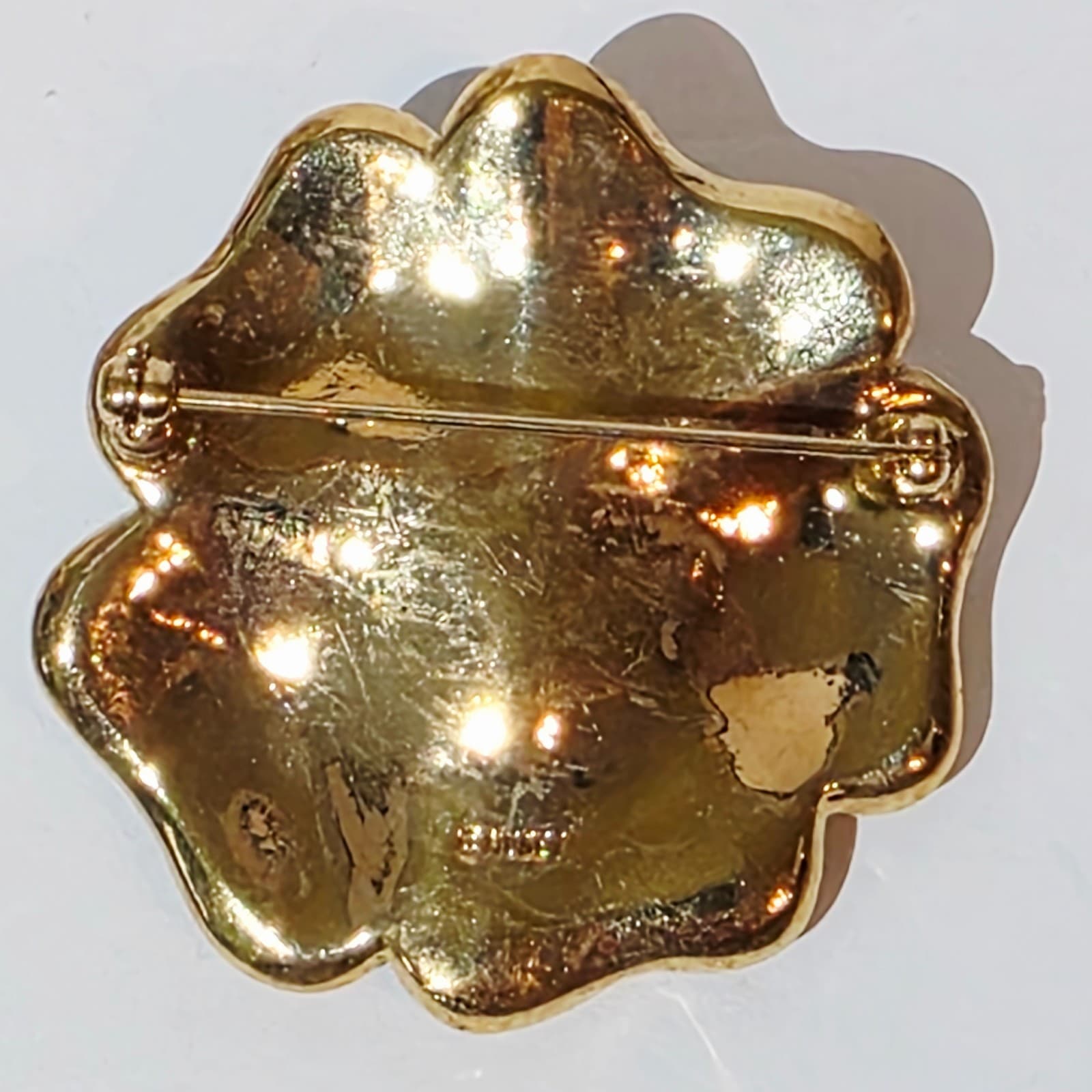 Vintage Monet Gold Tone Encrusted Green Rhinestones Flower Floral Brooch Pin - Thumbnail 2